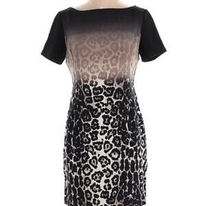 St. John Silk Leopard Print Black Brown Sheath Mini Dress Size 2 EUC